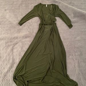 Pink Blush olive green maternity wrap maxi dress L